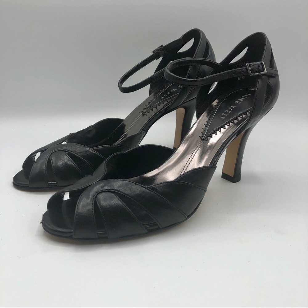 Nine West Lorelles Black Leather Heels Size 8.5